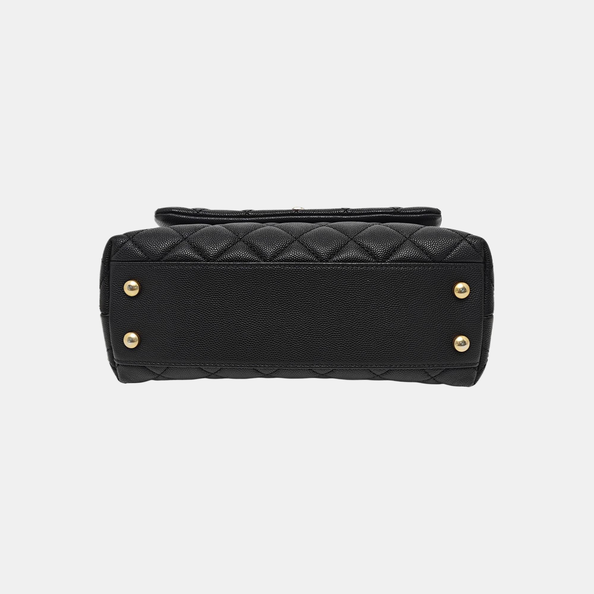 COCO HANDLE Small Quilted Grained Calfskin Black
