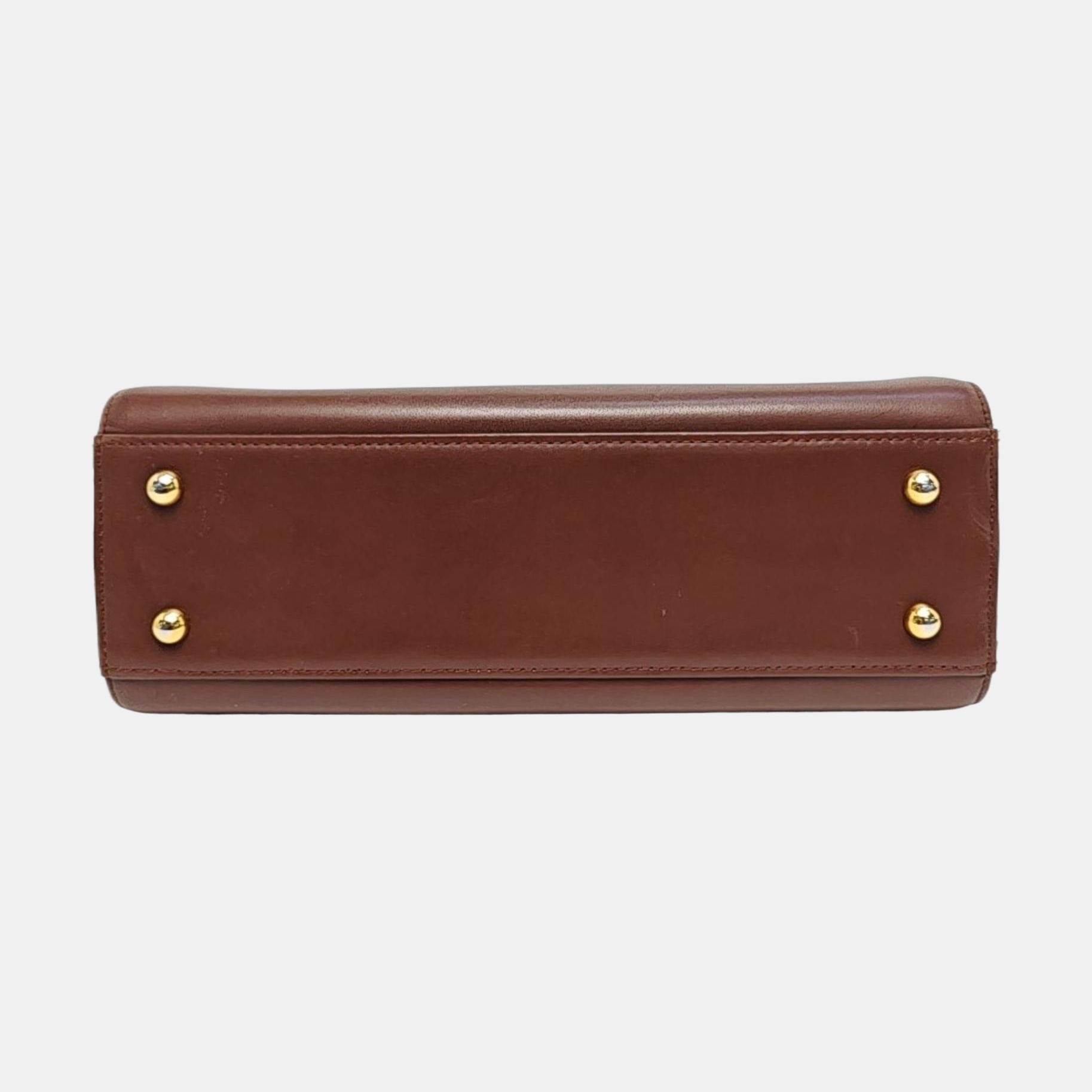 Calfskin Top Handle Bag Brown