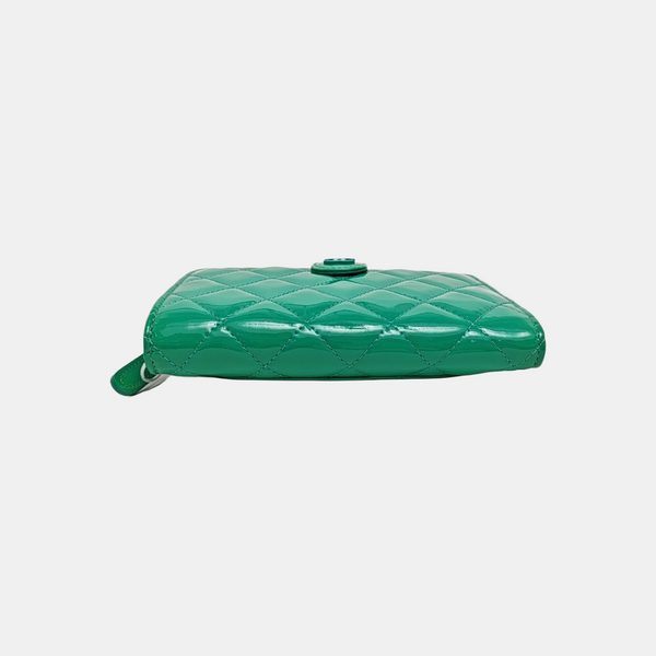 Quilted Patent Leather Wallet Green