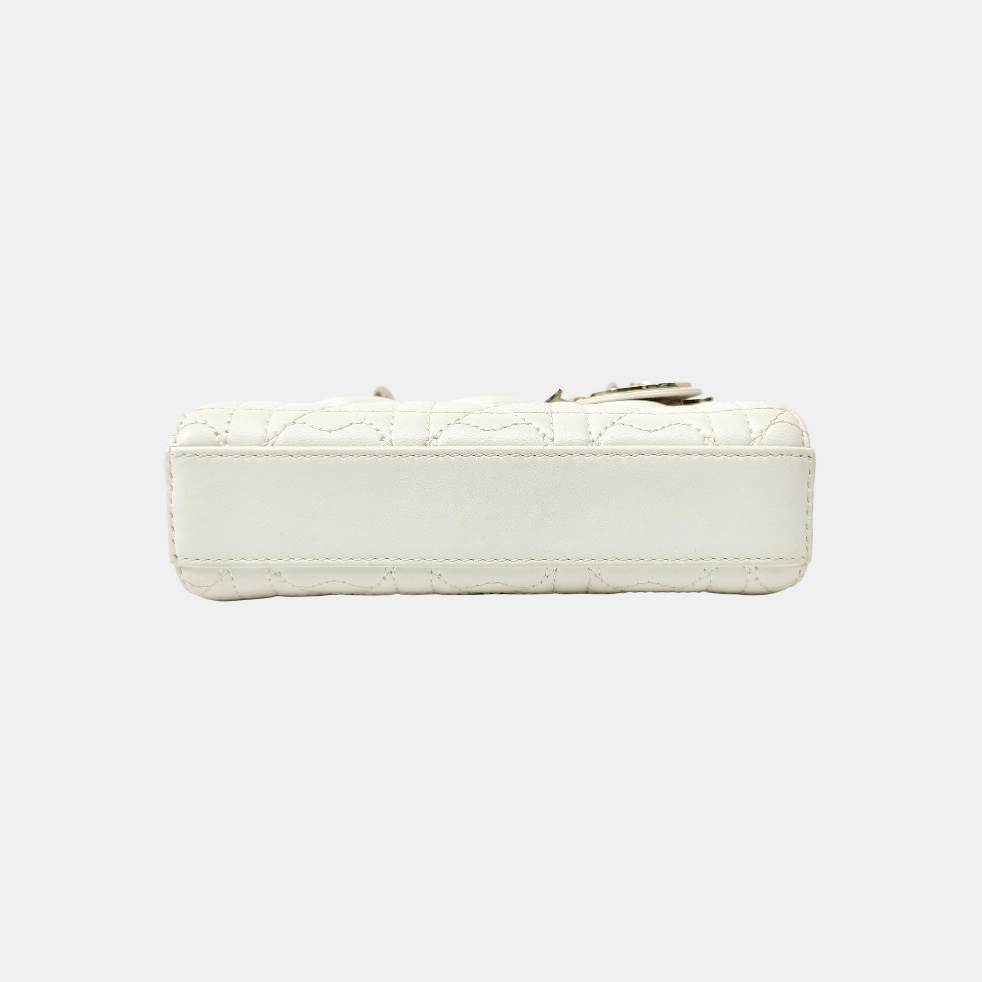 Lady D-Joy Super Mini Cannage Lambskin White