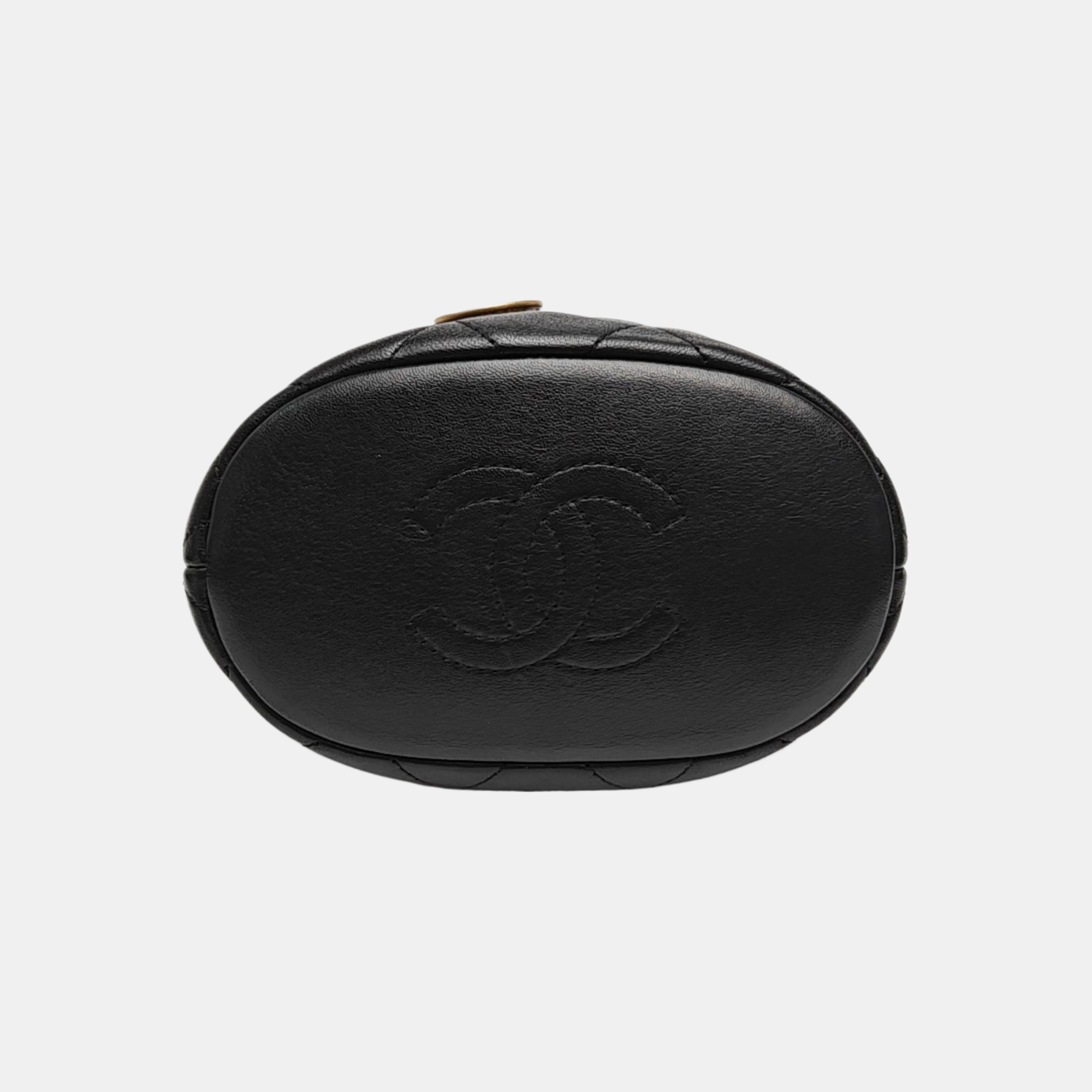 Quilted Lambskin Bucket Bag Small Black
