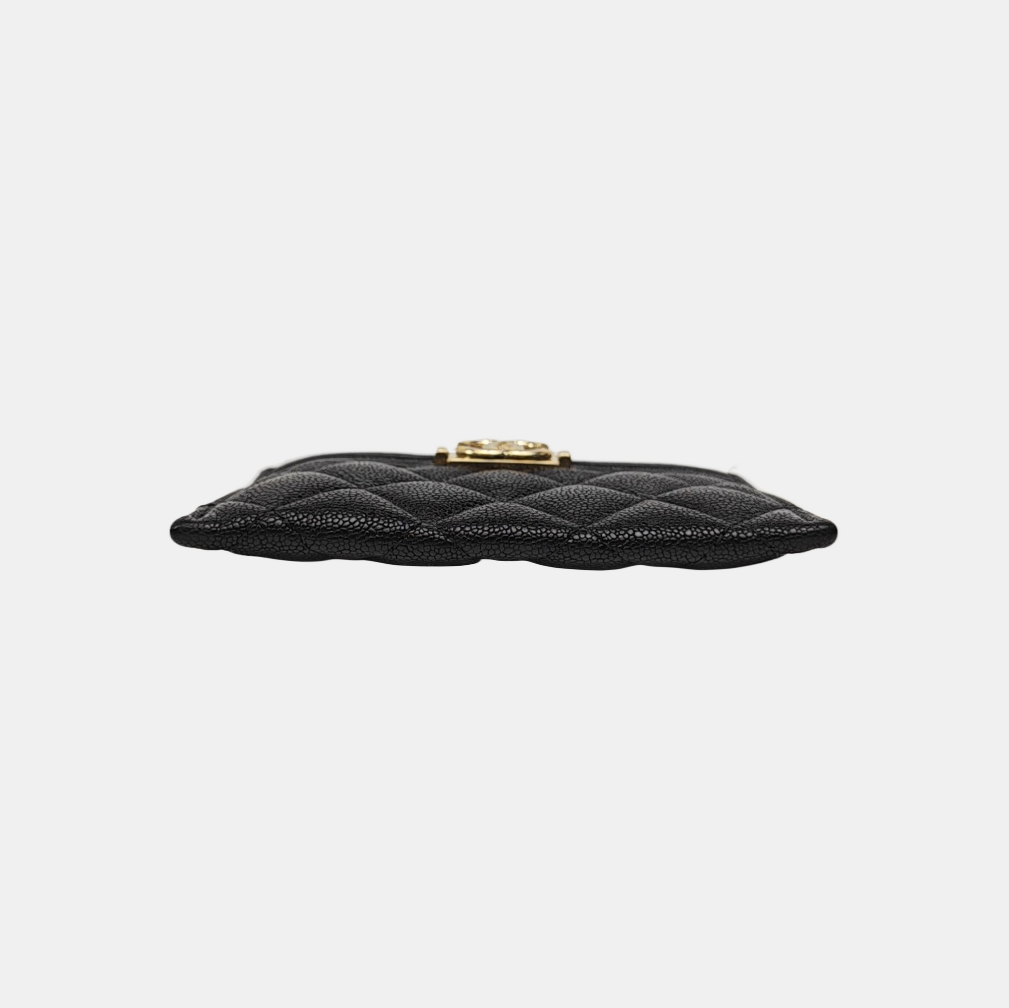 BOY CHANEL Quilted Grained Calfskin Black Card Holder