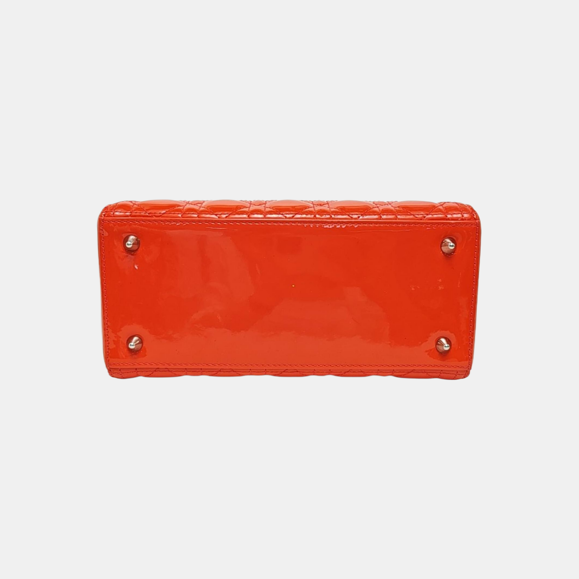 Lady Dior Medium Cannage Patent Leather Orange