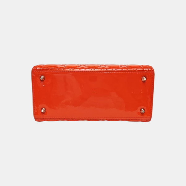 Lady Dior Medium Cannage Patent Leather Orange