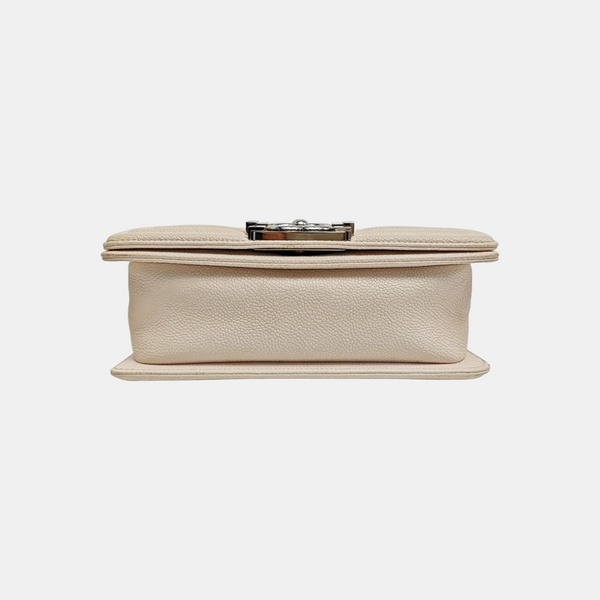 BOY CHANEL Small Quilted Grained Calfskin White