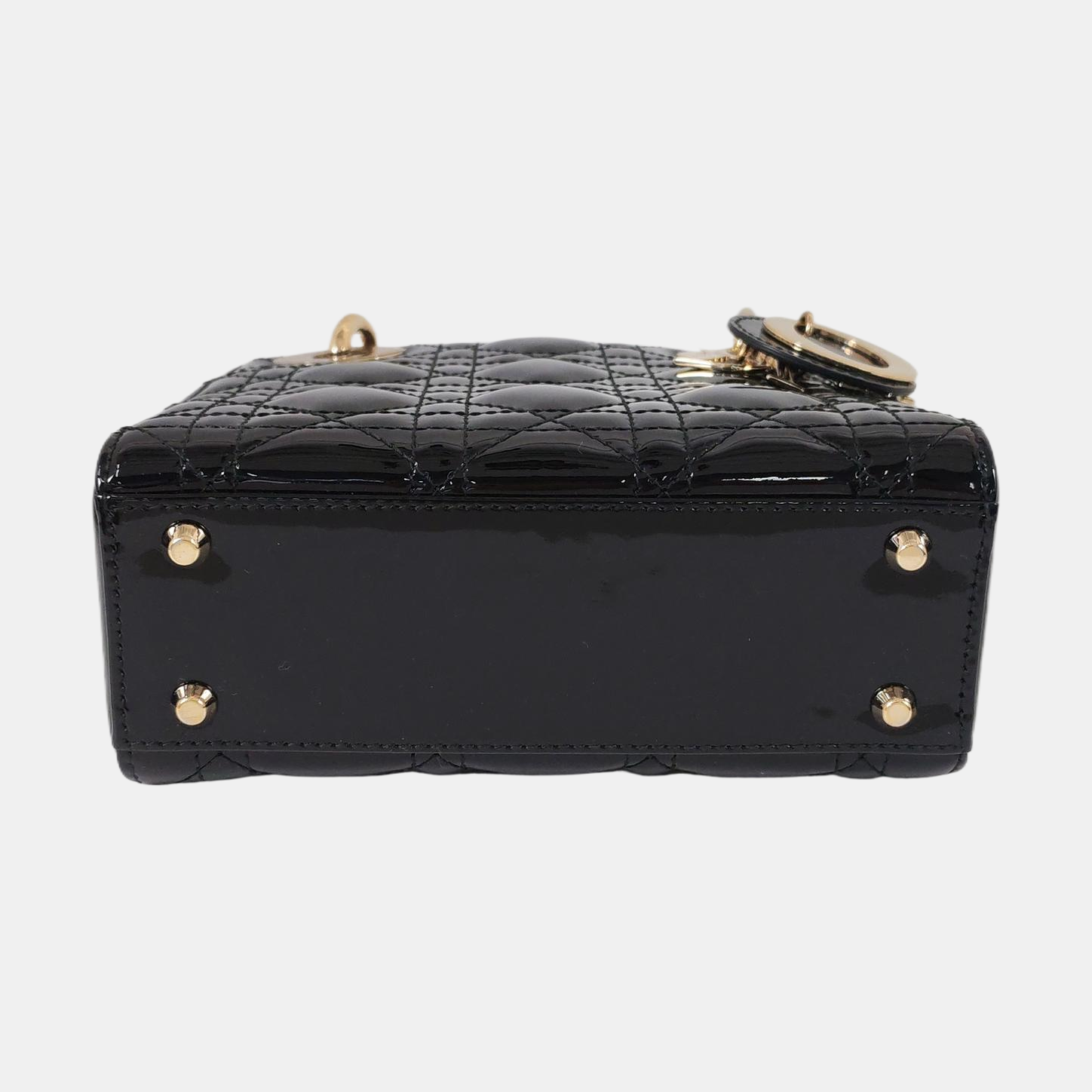 Authenticated pre-owned  Lady Dior Mini Quilted Patent Leather Black - Tote Bag at Looply