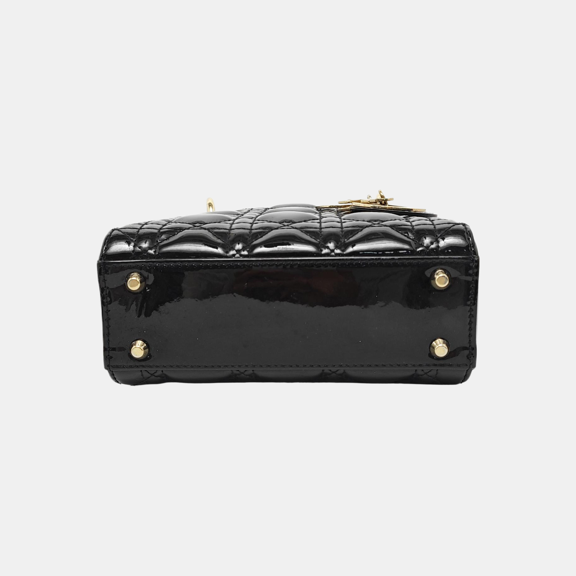 Lady Dior Mini Cannage Patent Leather Black