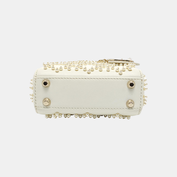 Authenticated pre-owned  Lady Dior Super Mini Quilted Lambskin White - Tote Bag at Looply