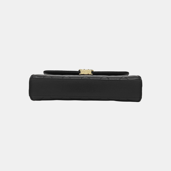 Quilted Grained Calfskin Shoulder Bag Large Black