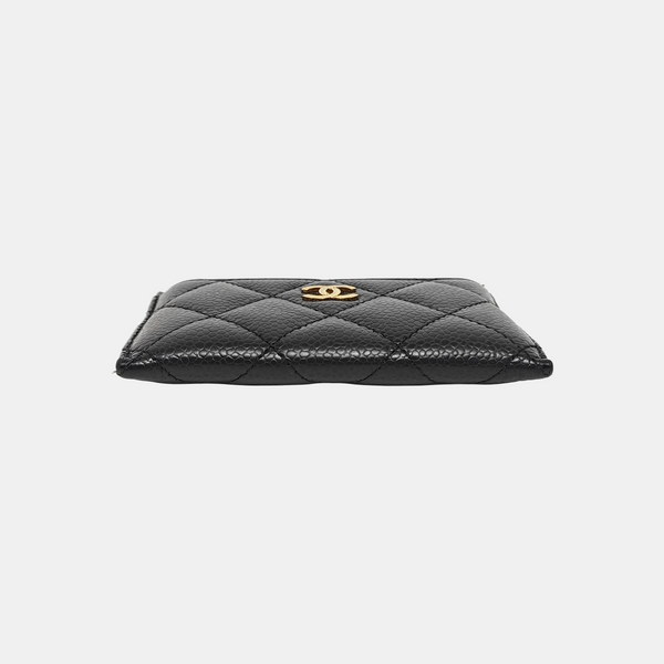 Quilted Grained Calfskin Card Holder Black