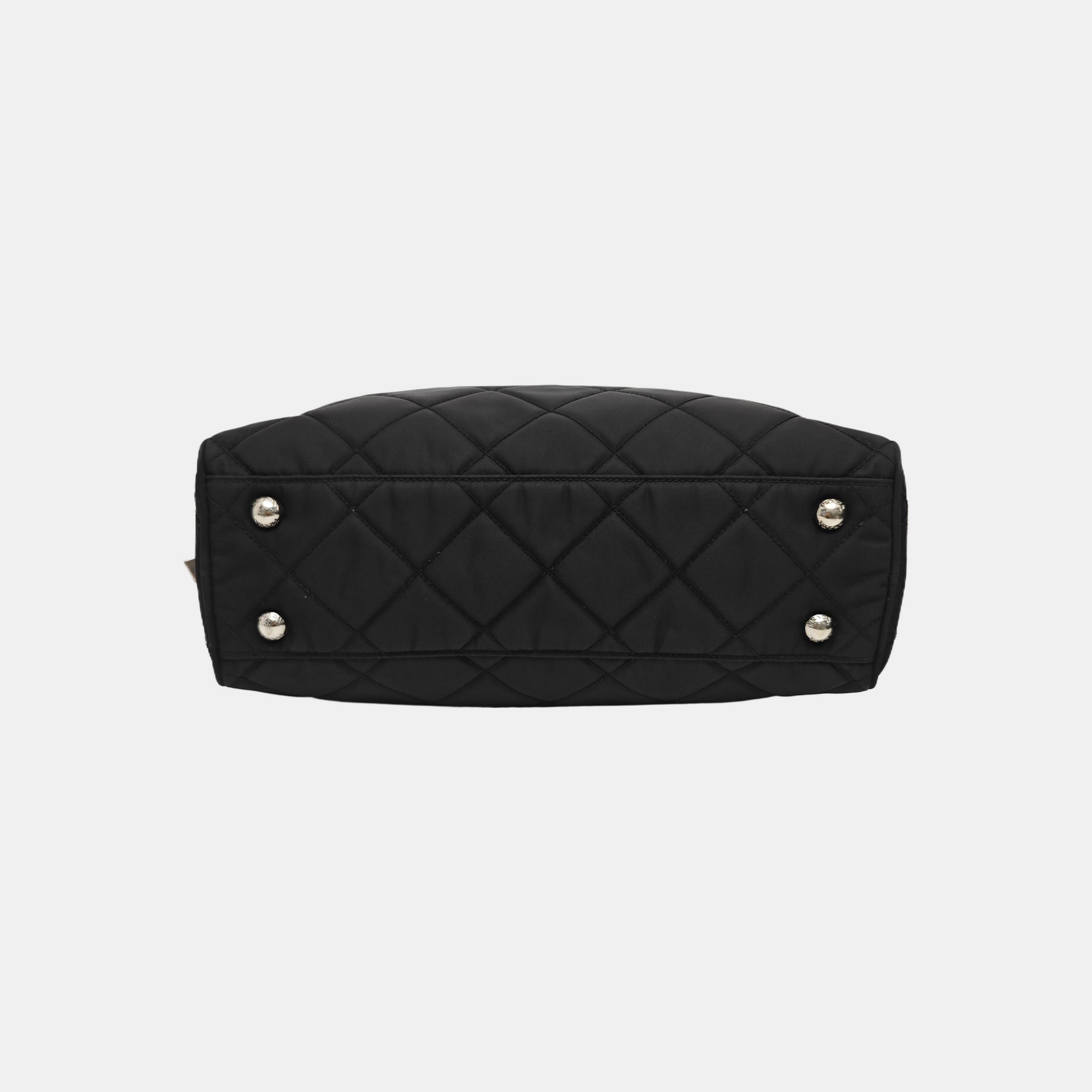 Quilted Nylon Top Handle Bag Black