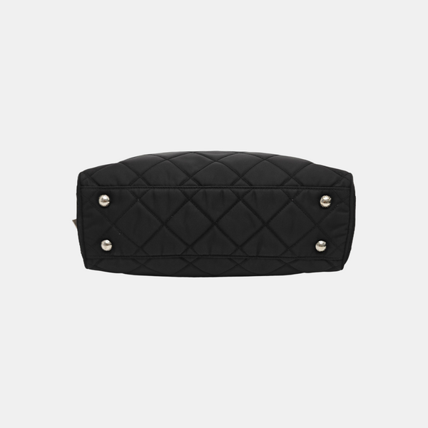Quilted Nylon Top Handle Bag Black