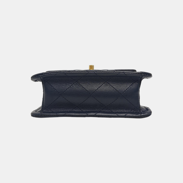 Quilted Grained Calfskin Shoulder Bag Blue