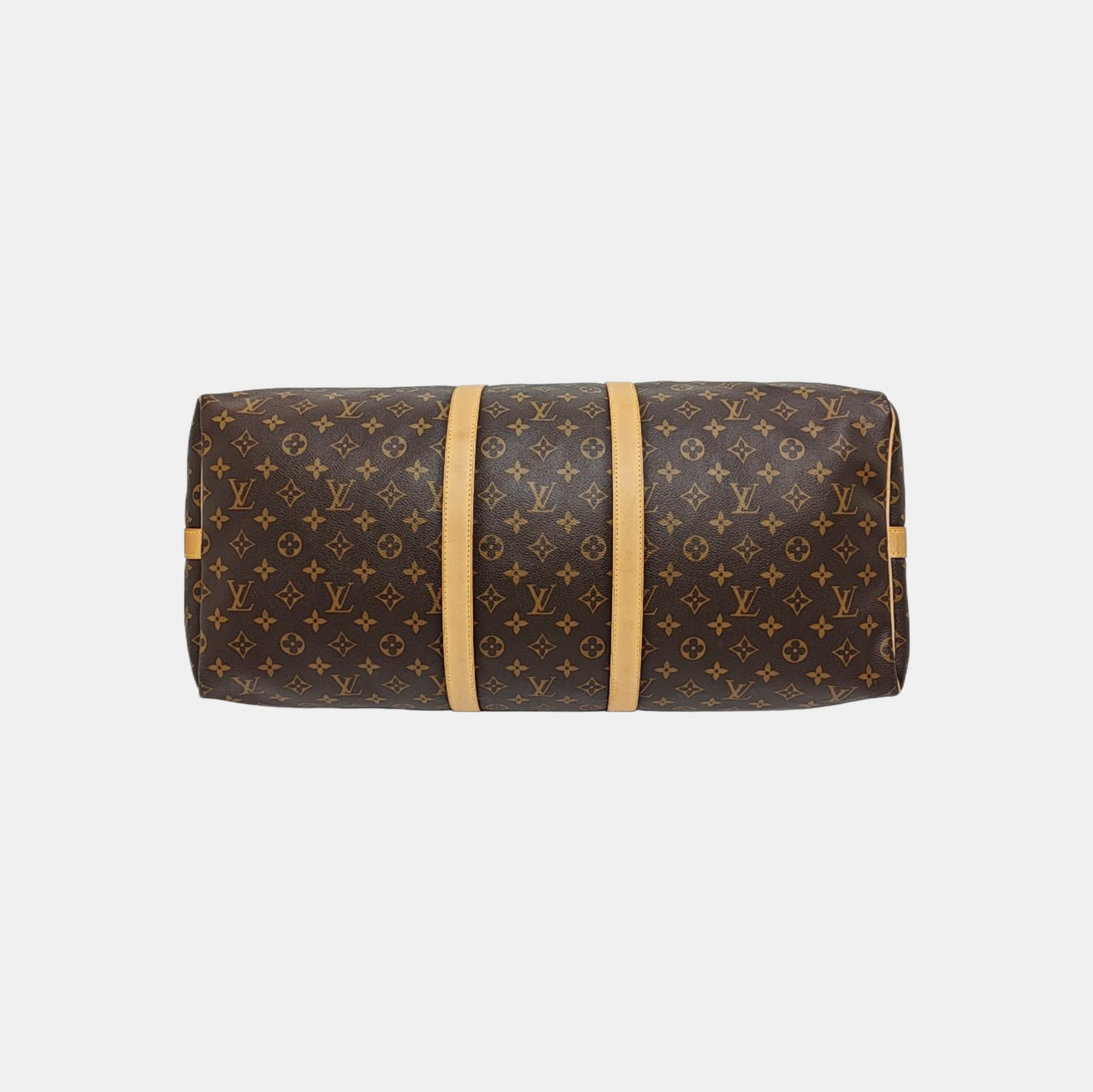 KEEPALL 55 Monogram Coated Canvas Brown
