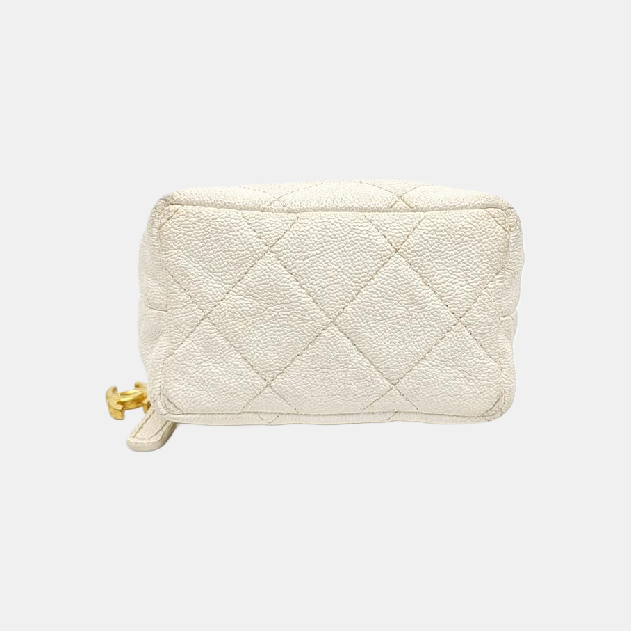 Quilted Grained Calfskin Shoulder Bag Mini White