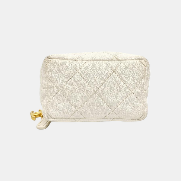 Quilted Grained Calfskin Shoulder Bag Mini White