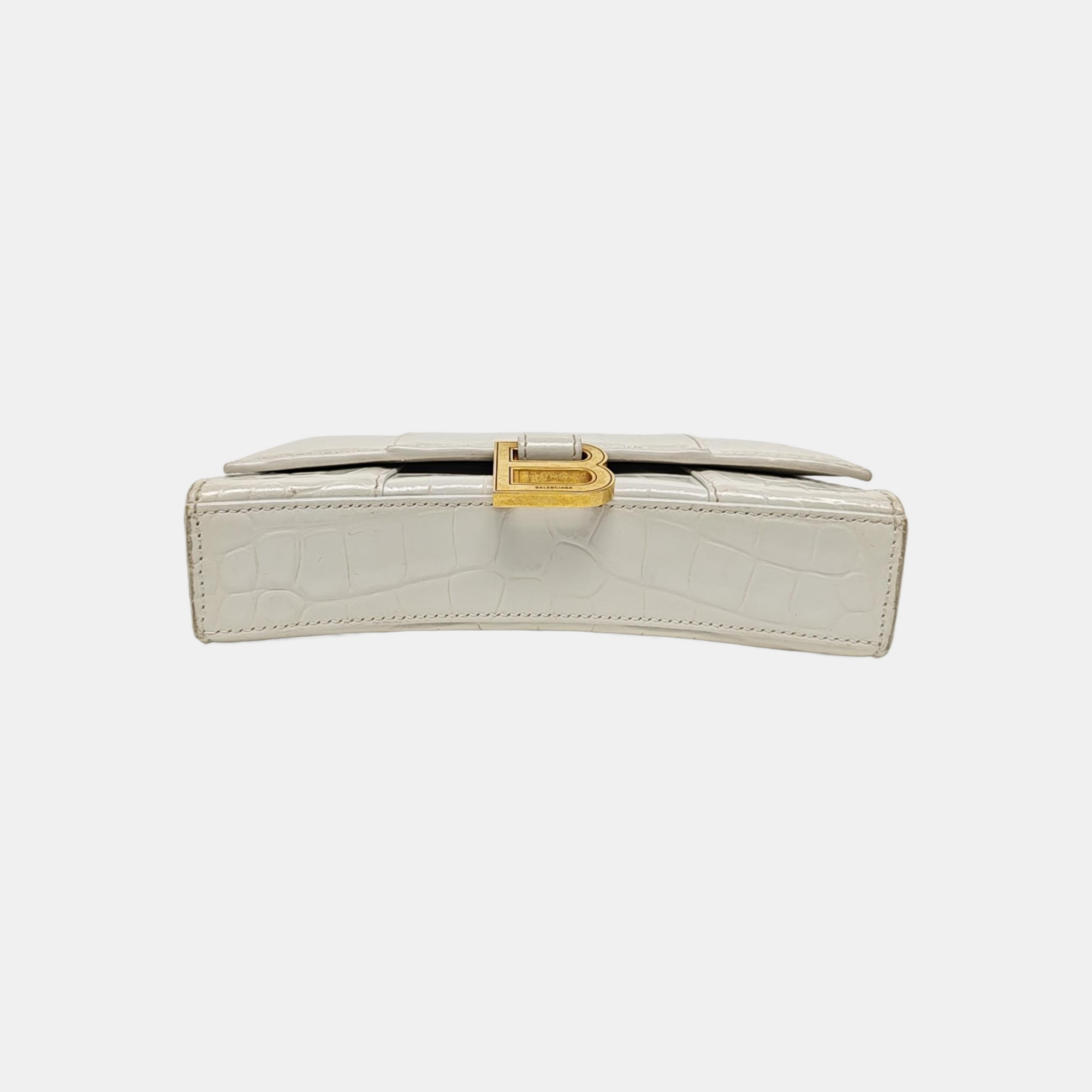 Hourglass Wallet On Chain Mini Calfskin White