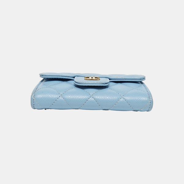 CLASSIC FLAP Quilted Grained Calfskin Blue Card Holder