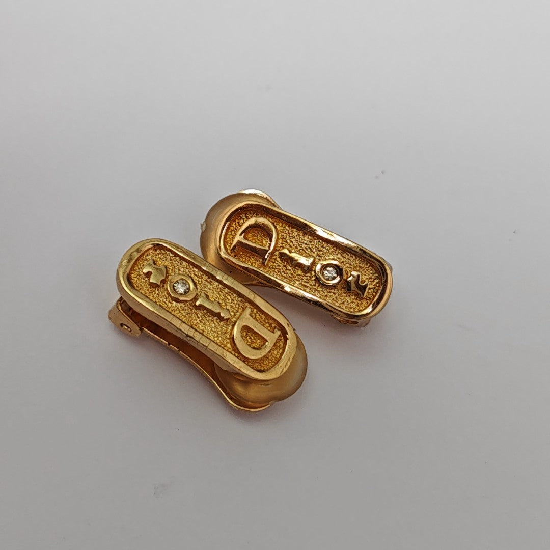 Dog Tag Metal Gold Clip On Earrings