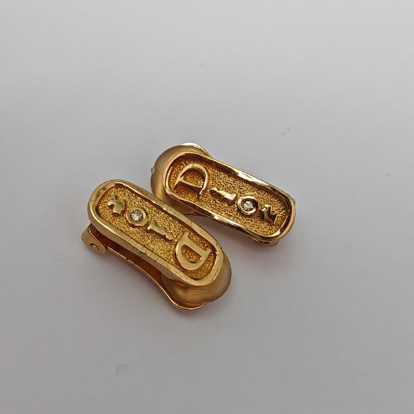 Dog Tag Metal Gold Clip On Earrings