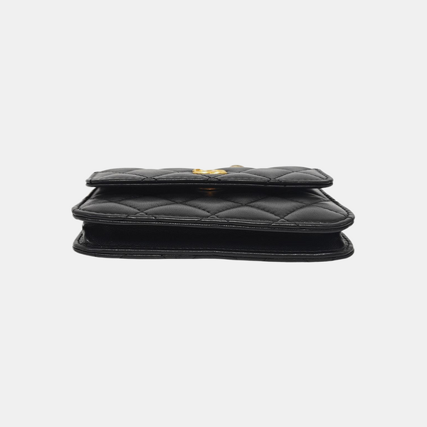 Quilted Lambskin Shoulder Bag Black