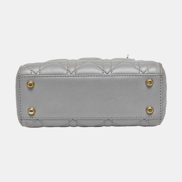 Authenticated pre-owned  Lady Dior Mini Cannage Lambskin Gray - Tote Bag at Looply