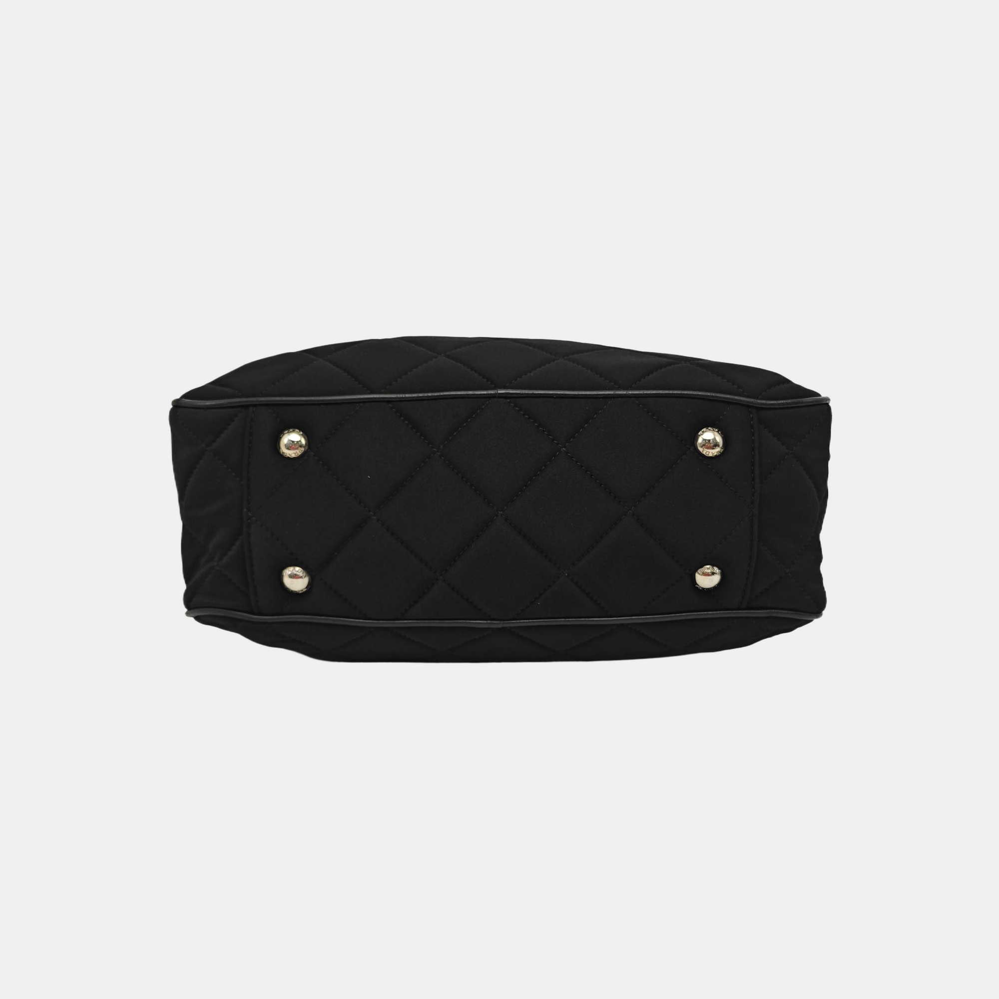 Quilted Fabric Top Handle Bag Black