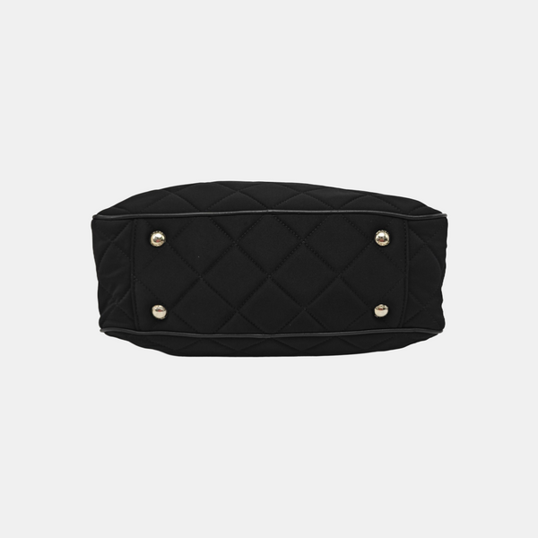 Quilted Fabric Top Handle Bag Black