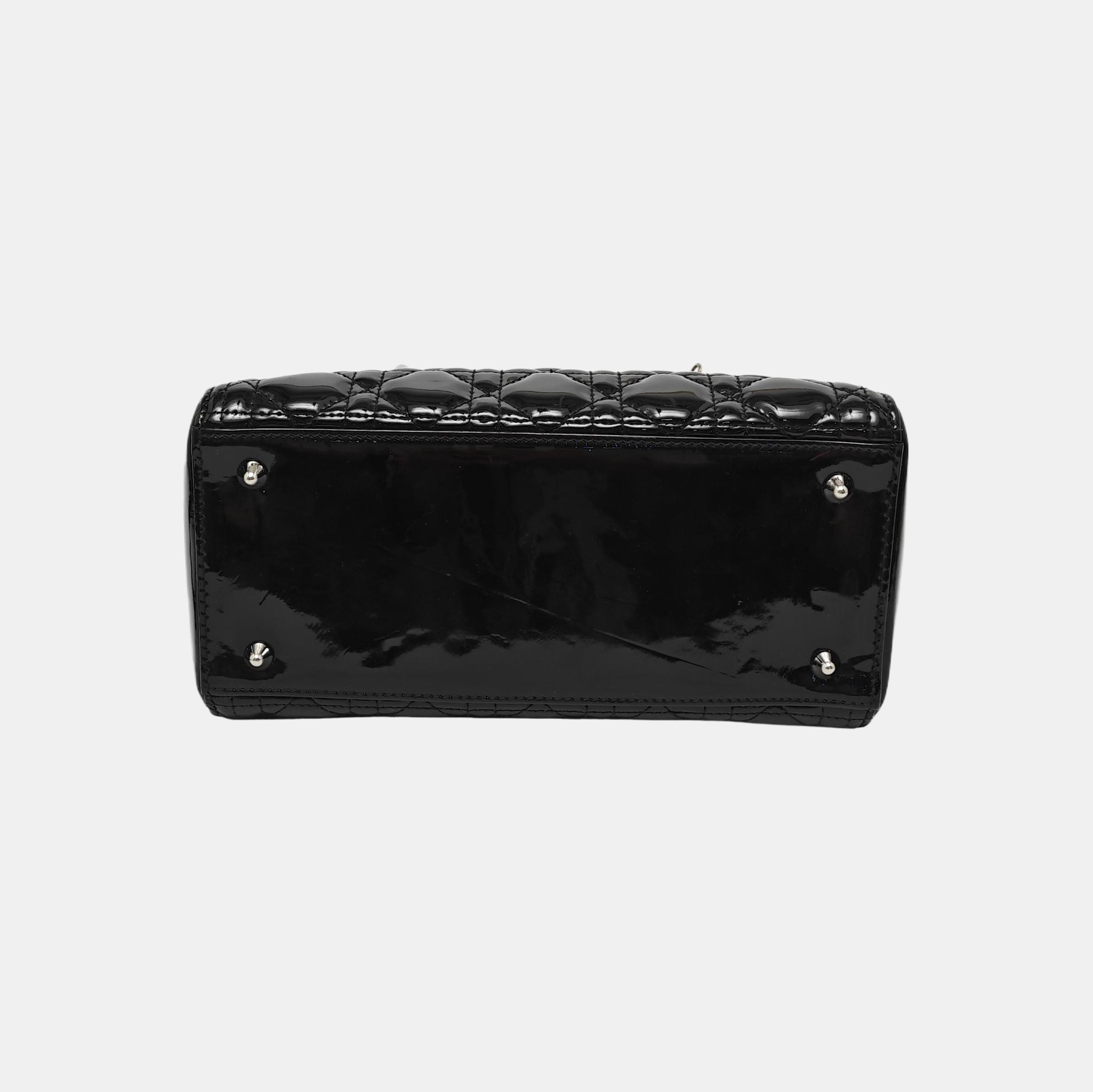 Lady Dior Medium Cannage Patent Leather Black