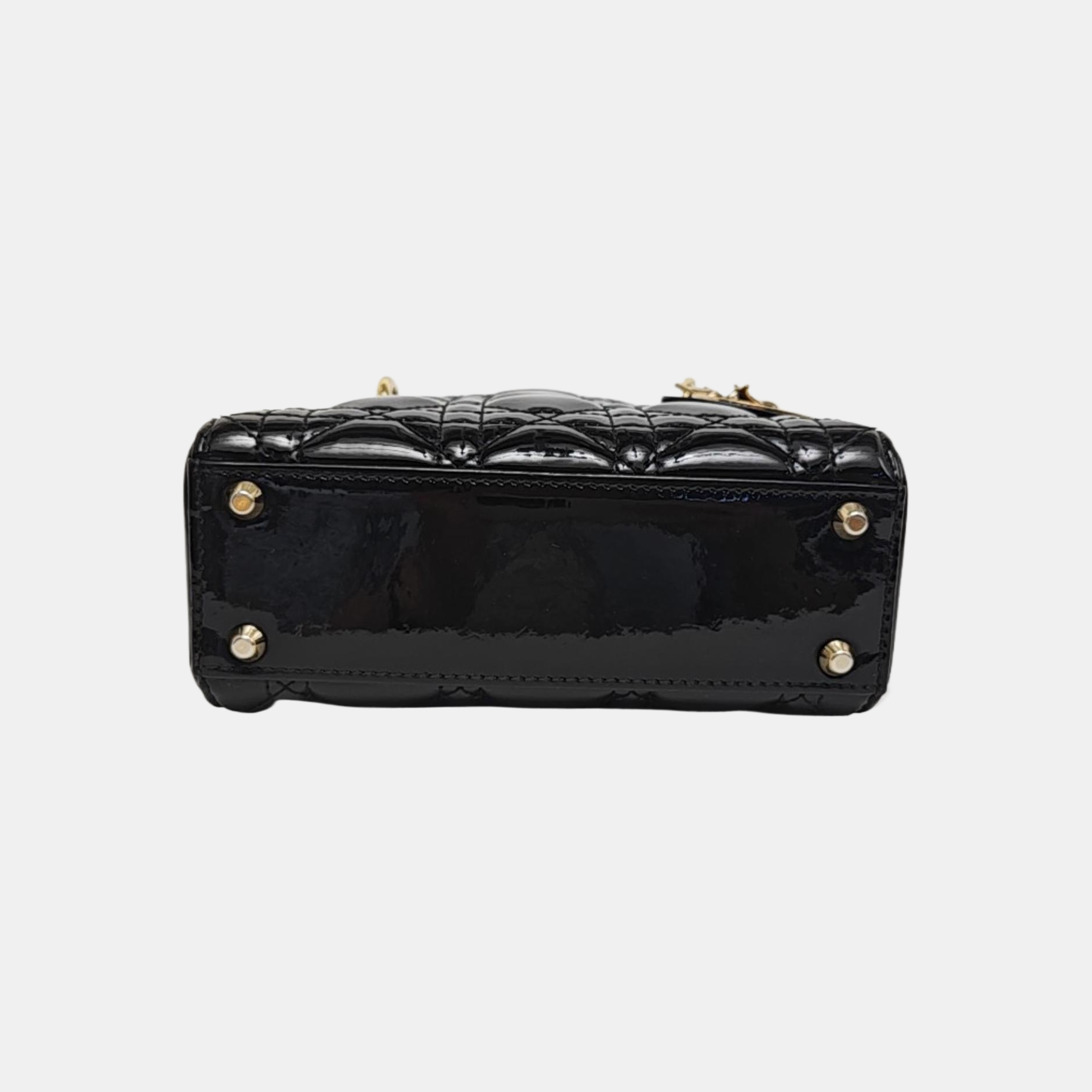 Lady Dior Mini Cannage Patent Leather Black