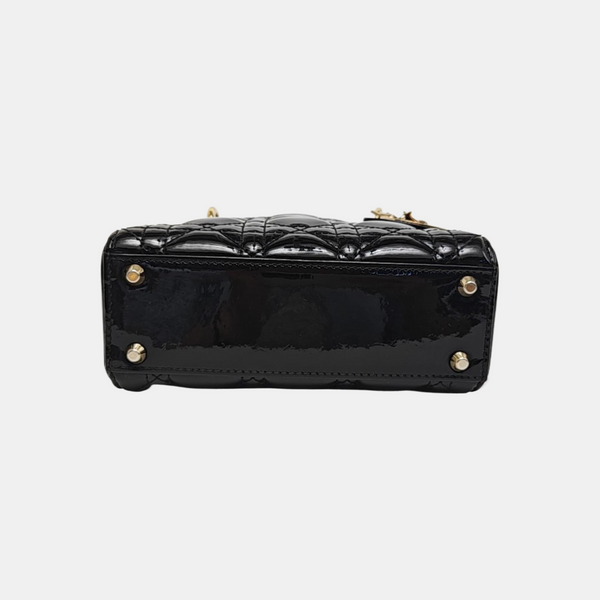 Lady Dior Mini Cannage Patent Leather Black