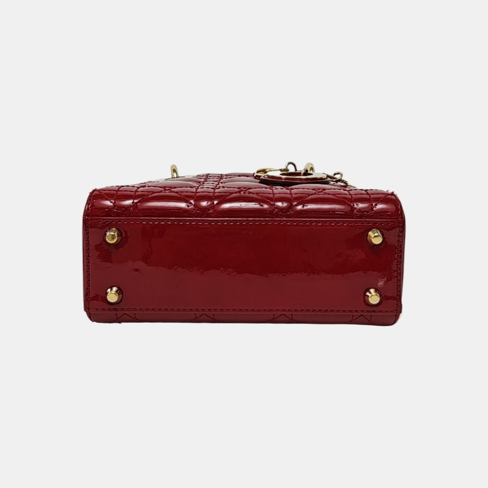 Authenticated pre-owned  Lady Dior Mini Quilted Patent Leather Red - Tote Bag at Looply