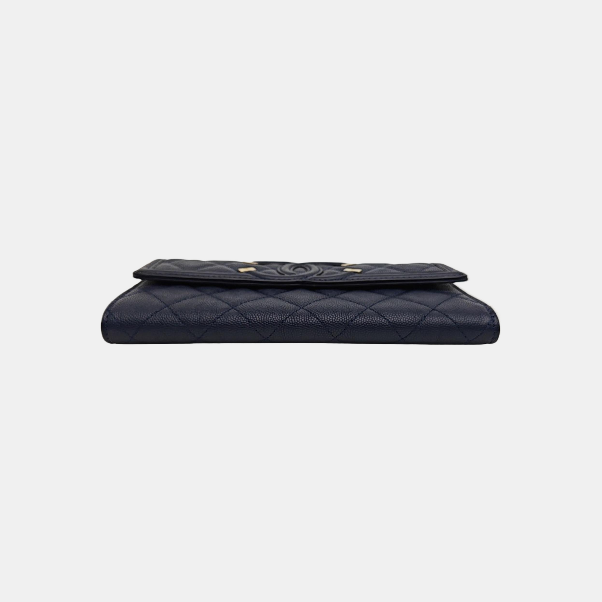 FILIGREE Medium Quilted Grained Calfskin Blue Wallet