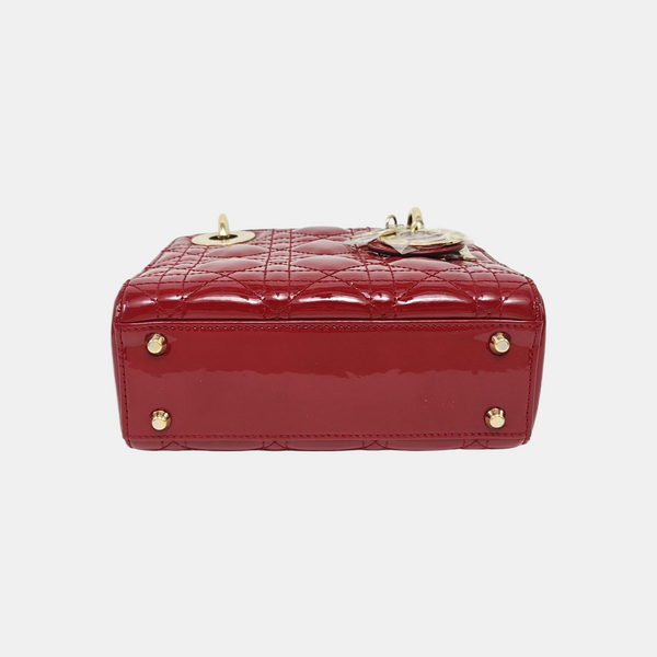 Authenticated pre-owned  Lady Dior Mini Quilted Patent Leather Red - Tote Bag at Looply
