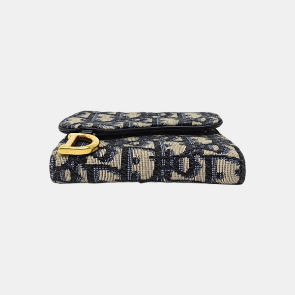 Saddle Mini Oblique Canvas Blue Wallet