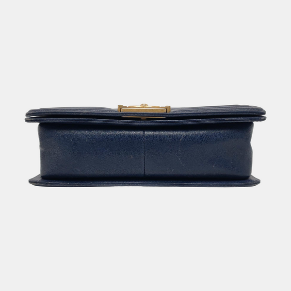Authenticated pre-owned  BOY CHANEL Chevron, Quilted Grained Calfskin Blue - Crossbody Bag at Looply