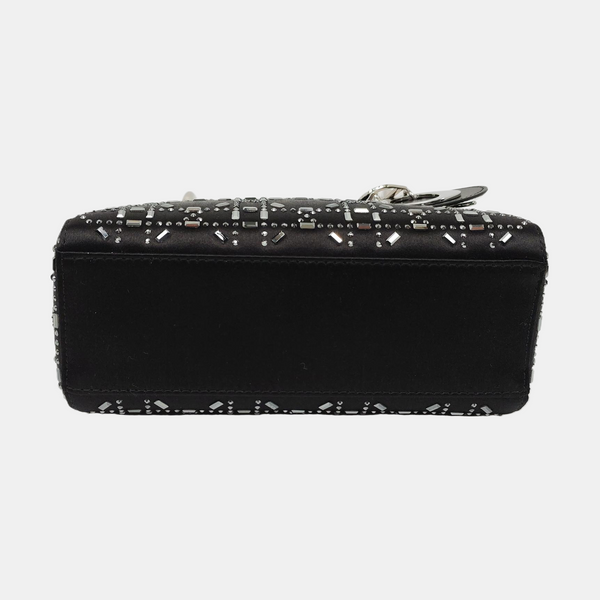 Authenticated pre-owned  Lady Dior Mini Silk Satin Black - Tote Bag at Looply
