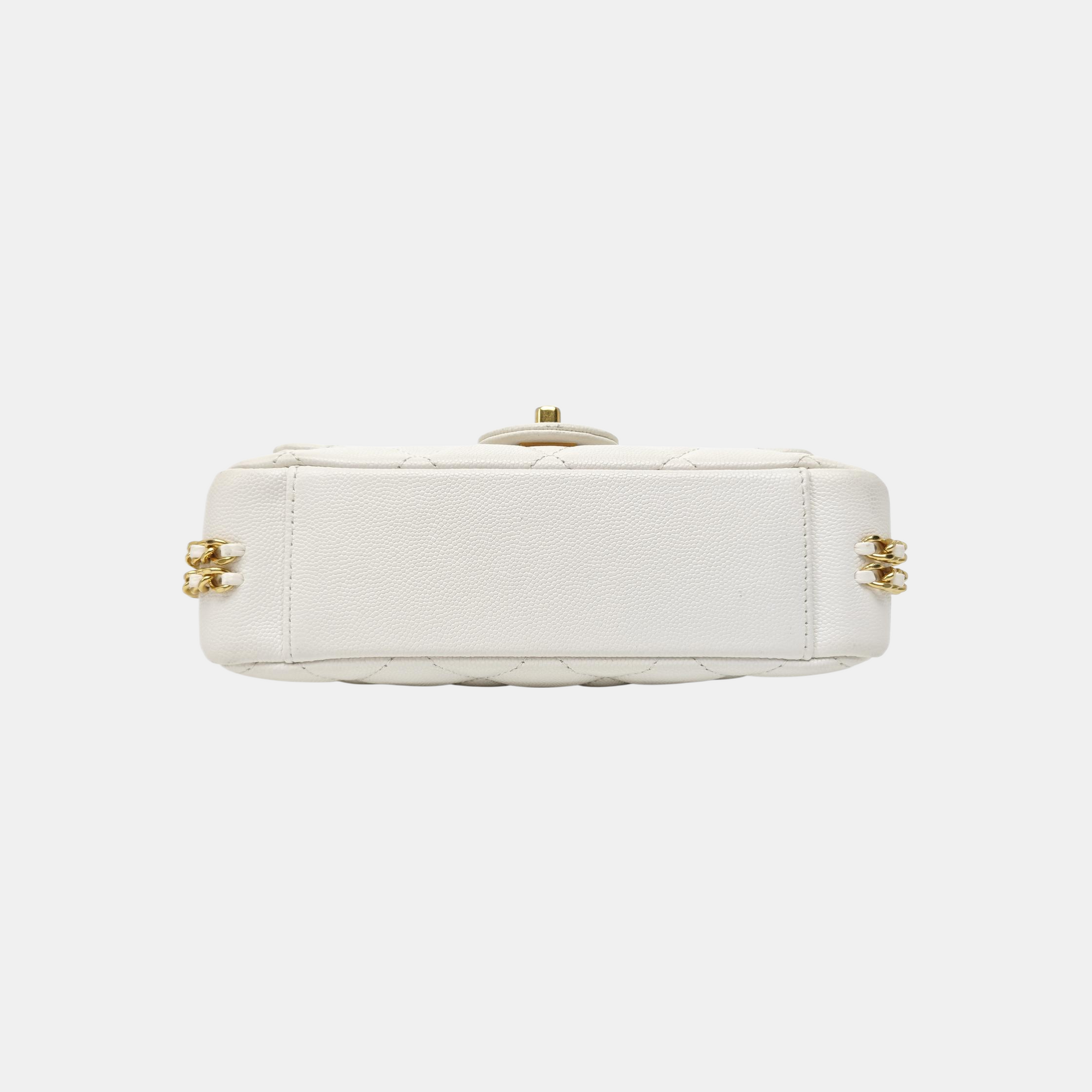 Quilted Grained Calfskin Shoulder Bag White