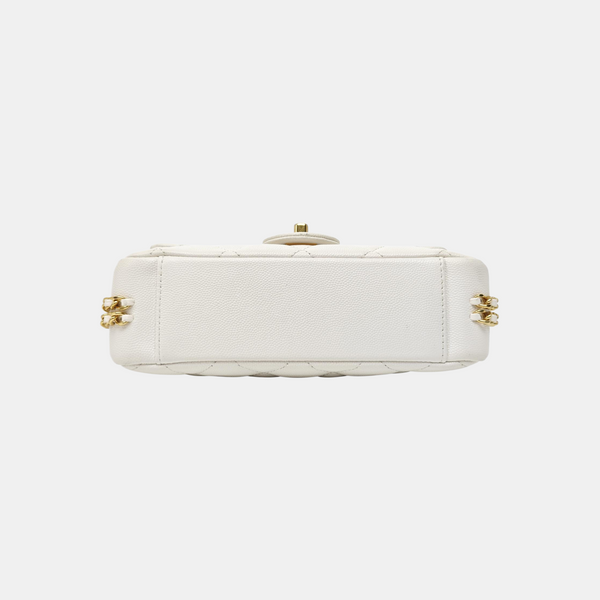 Quilted Grained Calfskin Shoulder Bag White