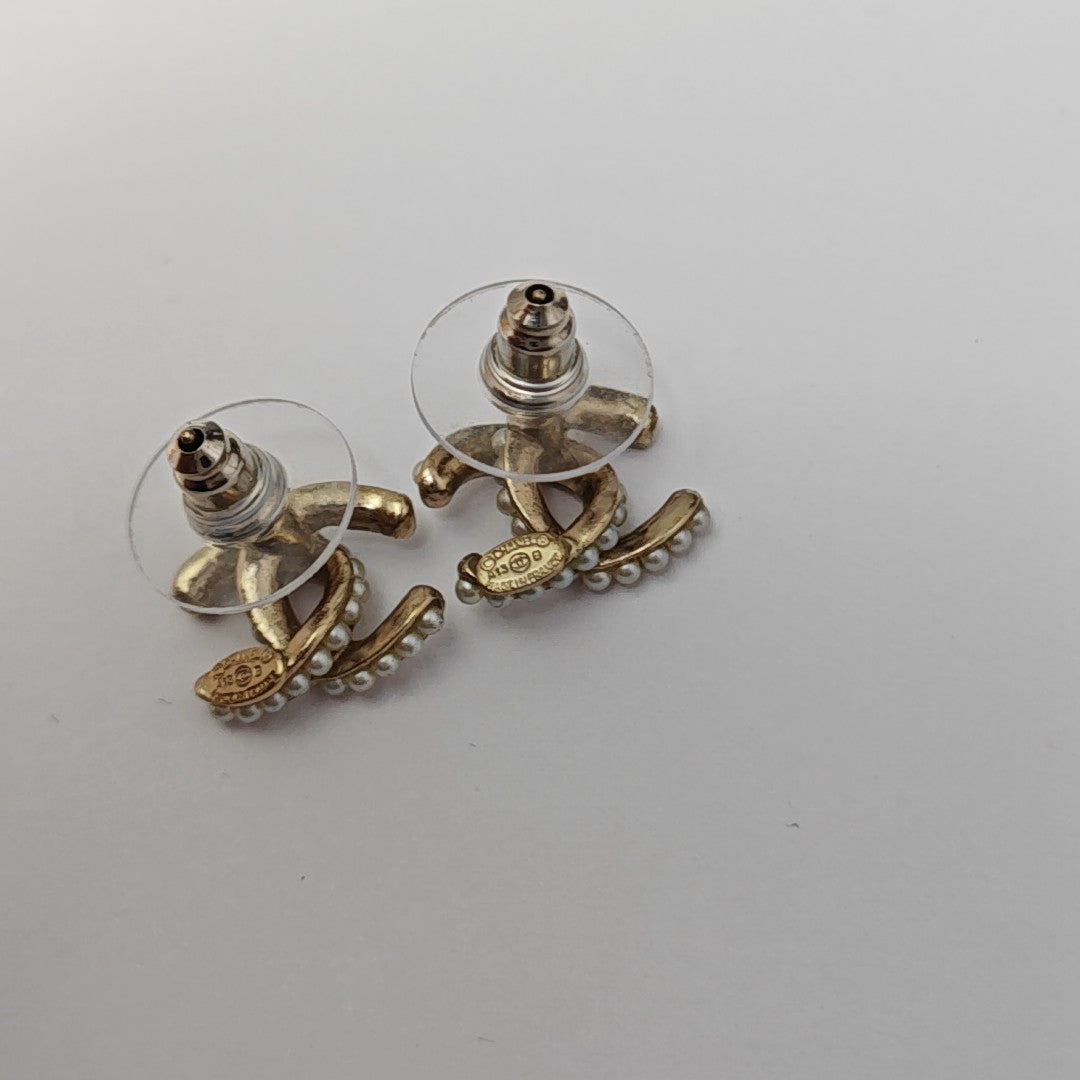 CC Logo Metal Gold Stud Earrings