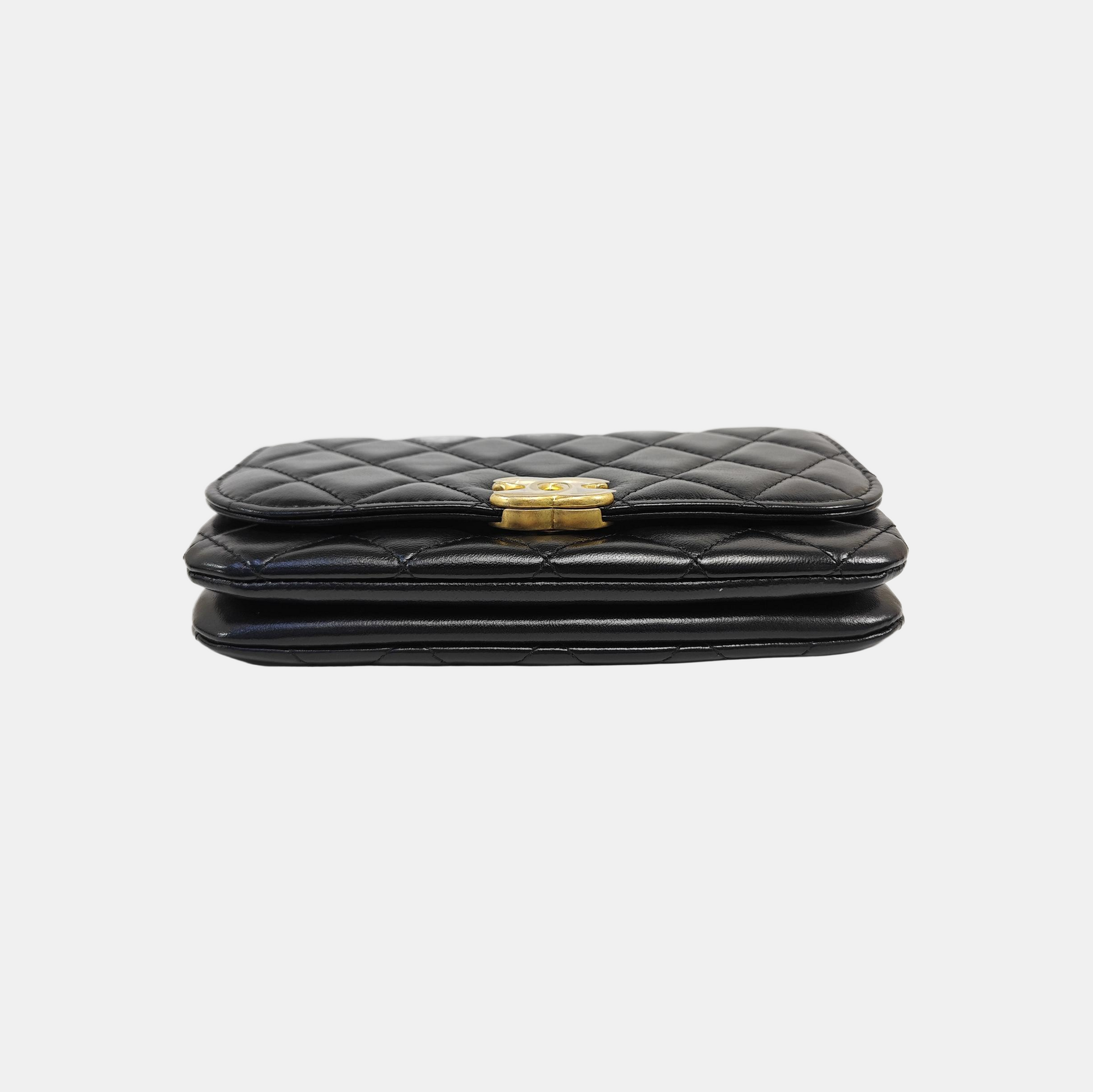 Quilted Lambskin Shoulder Bag Black