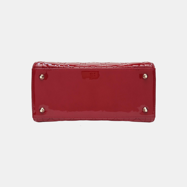 Lady Dior Medium Cannage Patent Leather Red