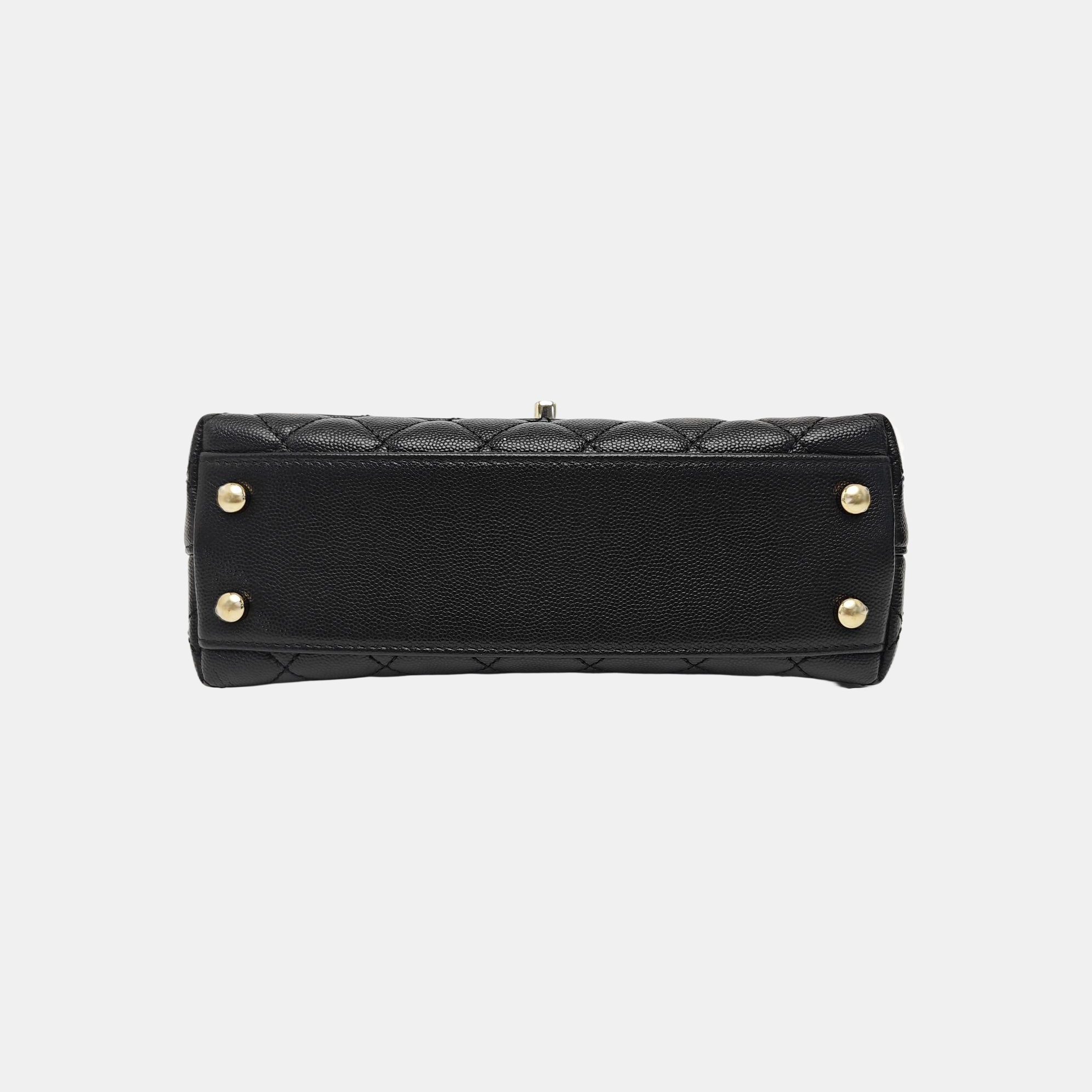 COCO HANDLE Small Quilted Grained Calfskin Black