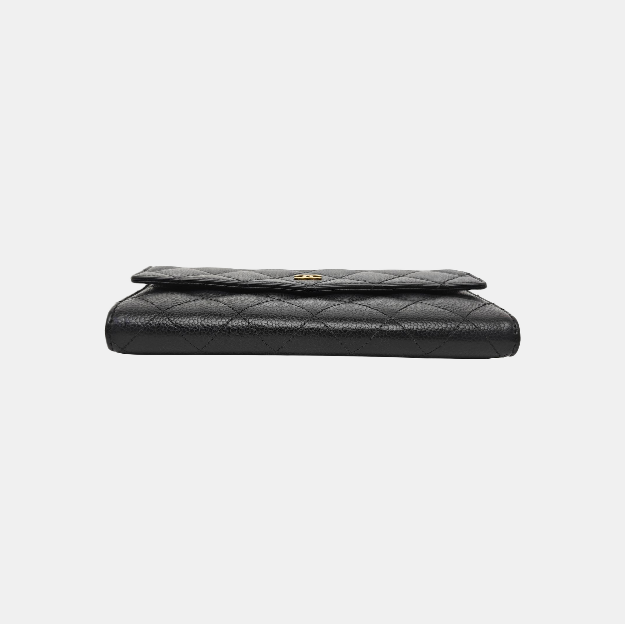 Quilted Grained Calfskin Wallet Black