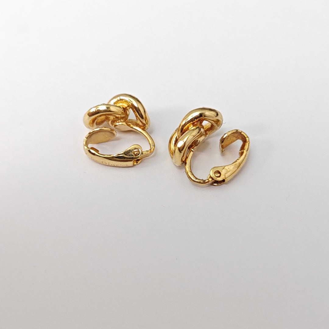 Twist Round Metal Gold Clip On Earrings