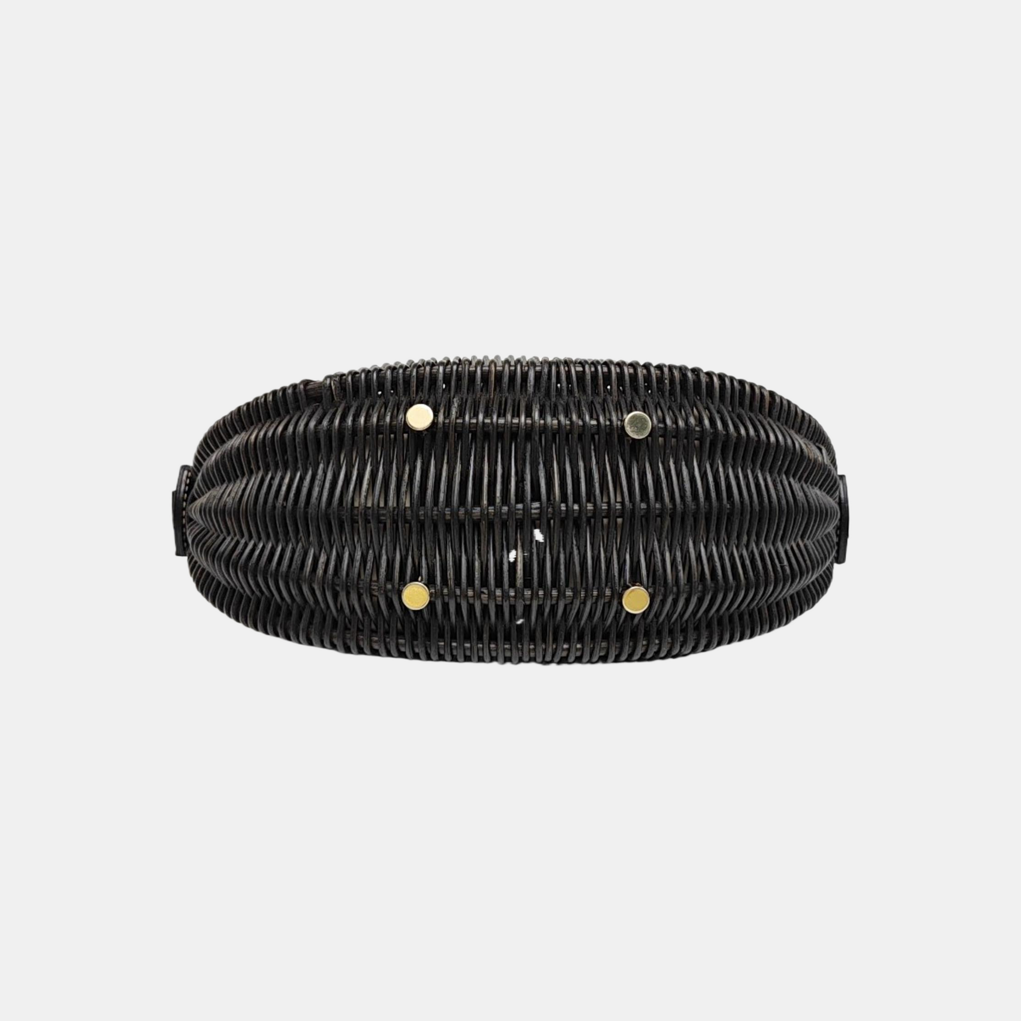 Straw Top Handle Bag Black