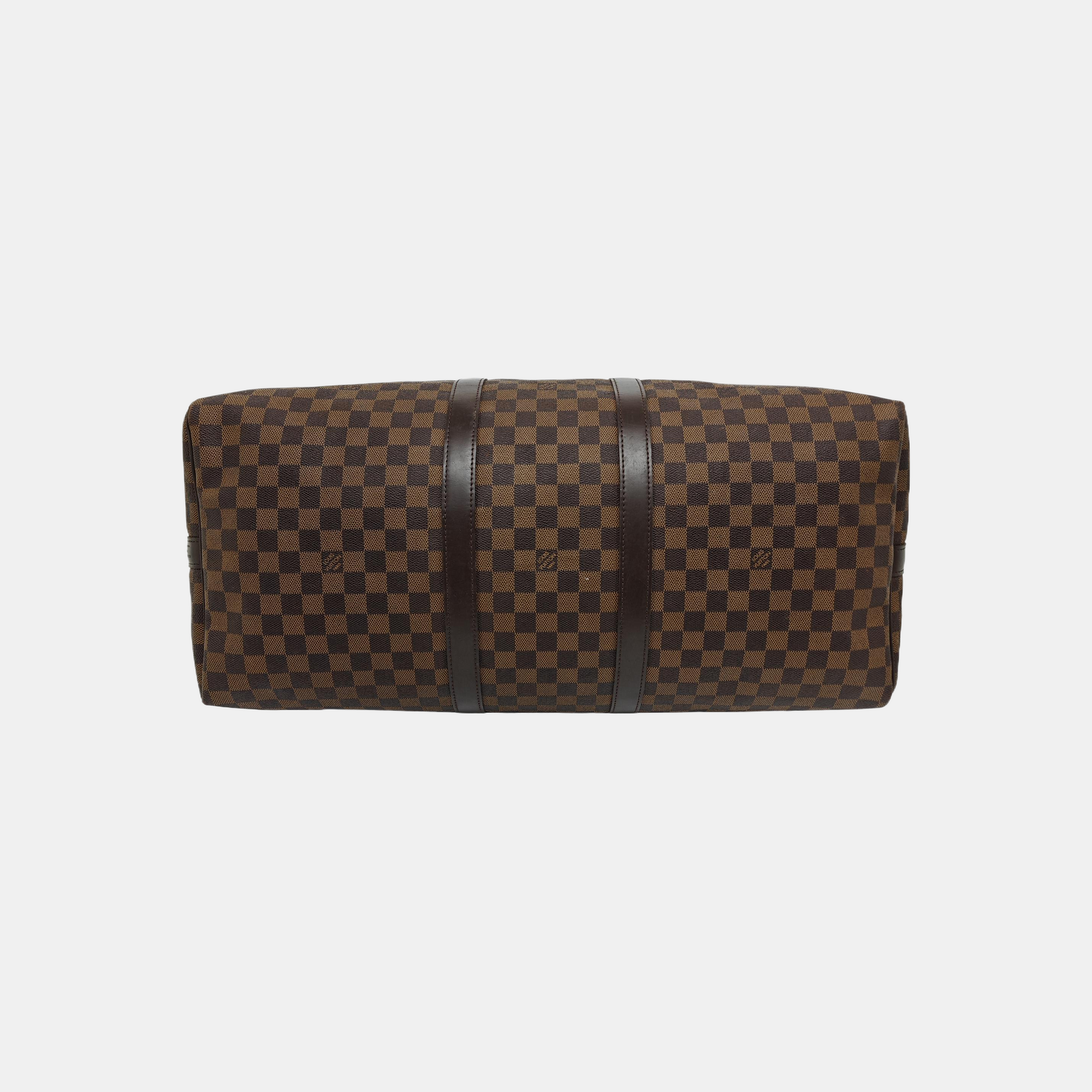 KEEPALL 55 Damier Ebene Coated Canvas Brown
