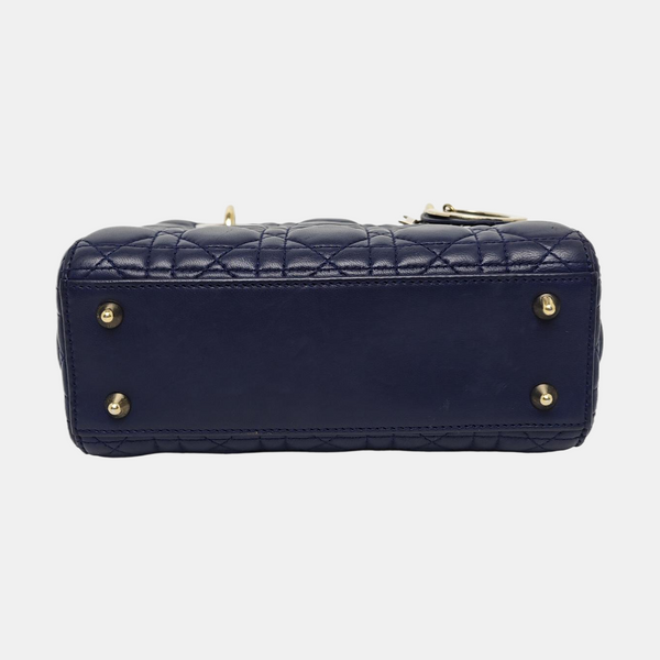 Authenticated pre-owned  Lady Dior Small Cannage Lambskin Blue - Tote Bag at Looply