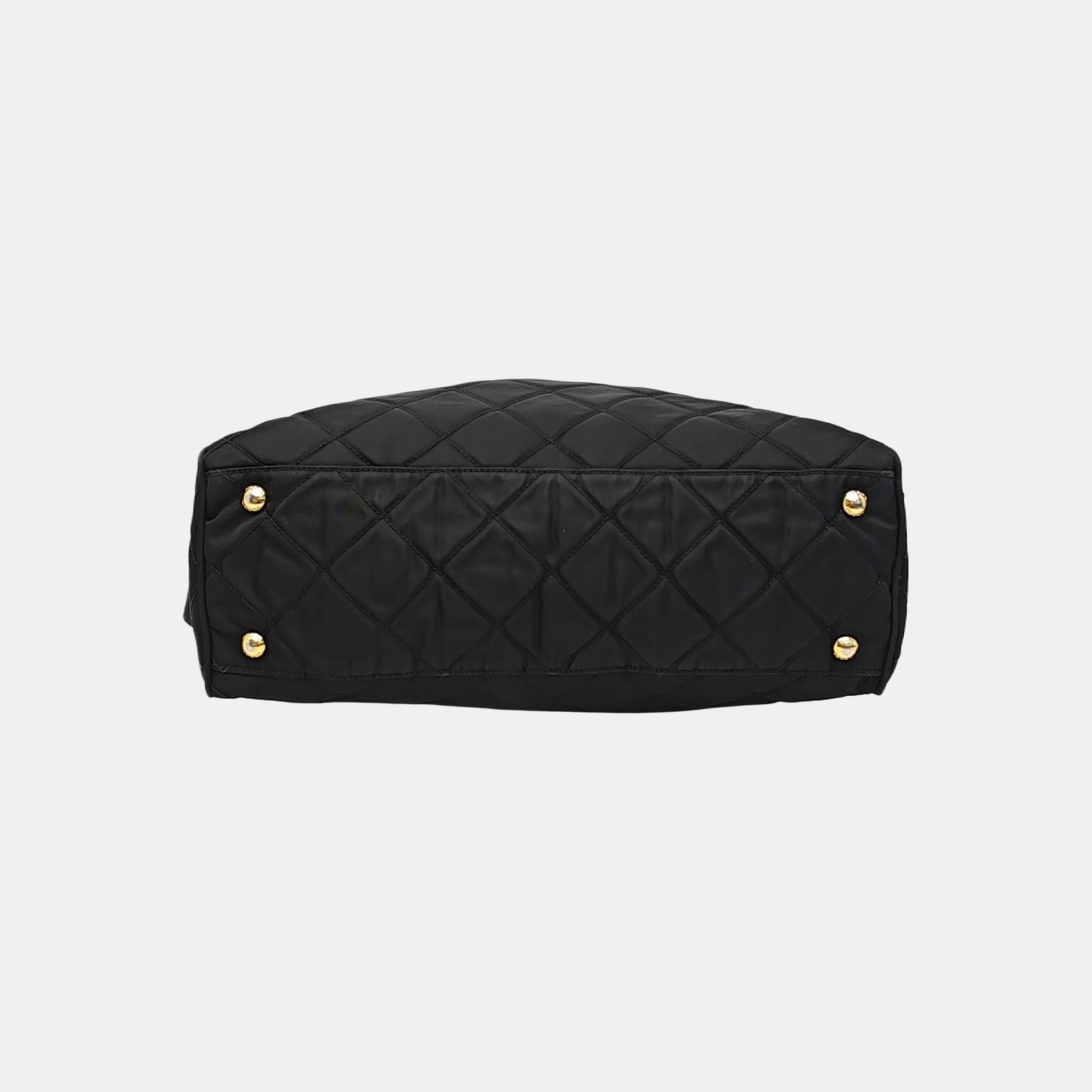 Quilted Nylon Shoulder Bag Black