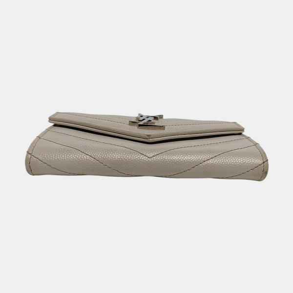 Chevron Calfskin Card Holder Small White